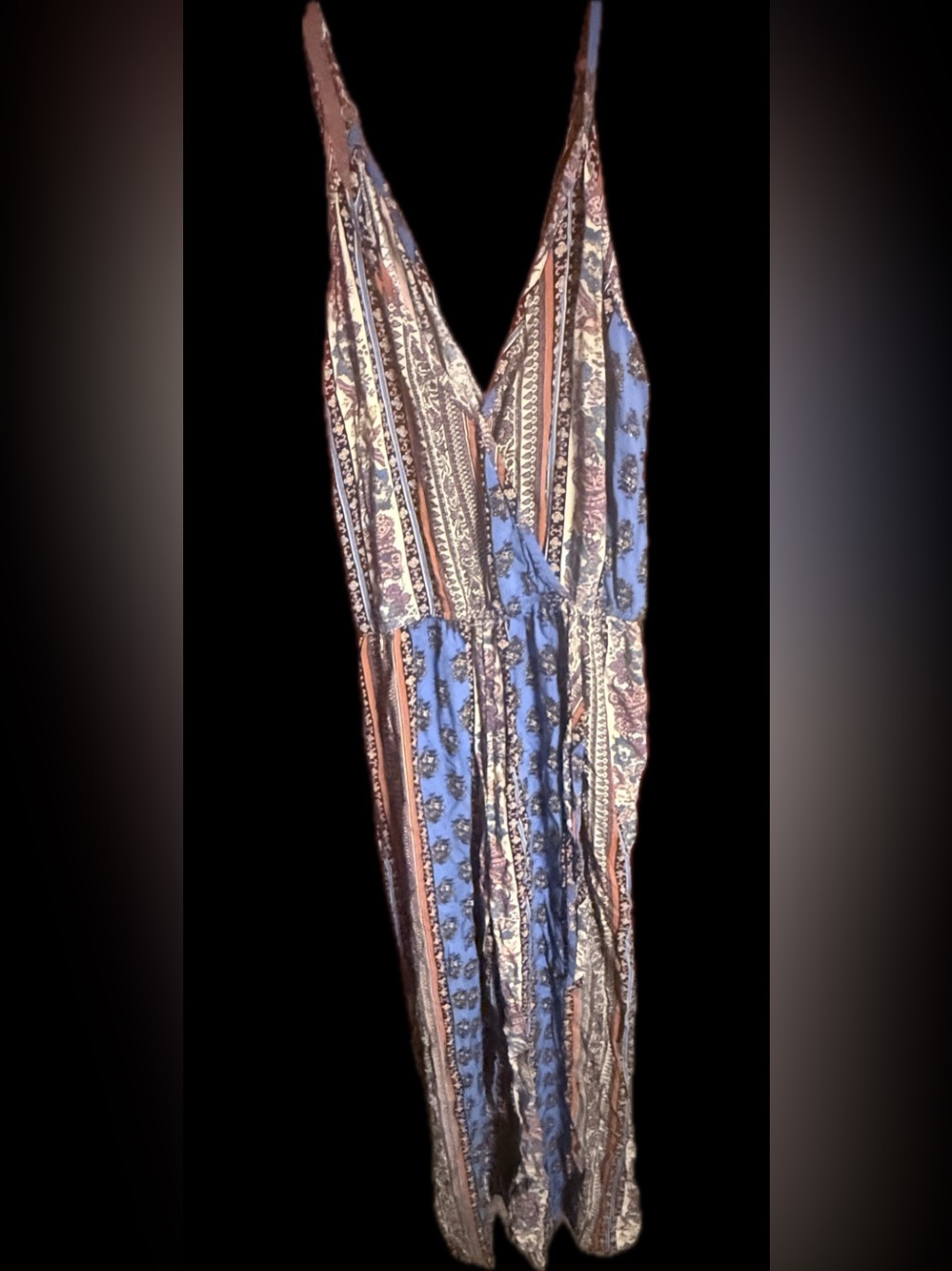 Band of Gypsies Blue and Brown Paisley-Stripe Pantsuit